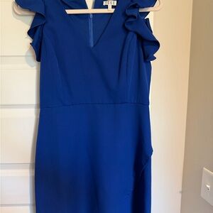 TCEC Cobalt Blue Ruffle Sleeve Midi Dress